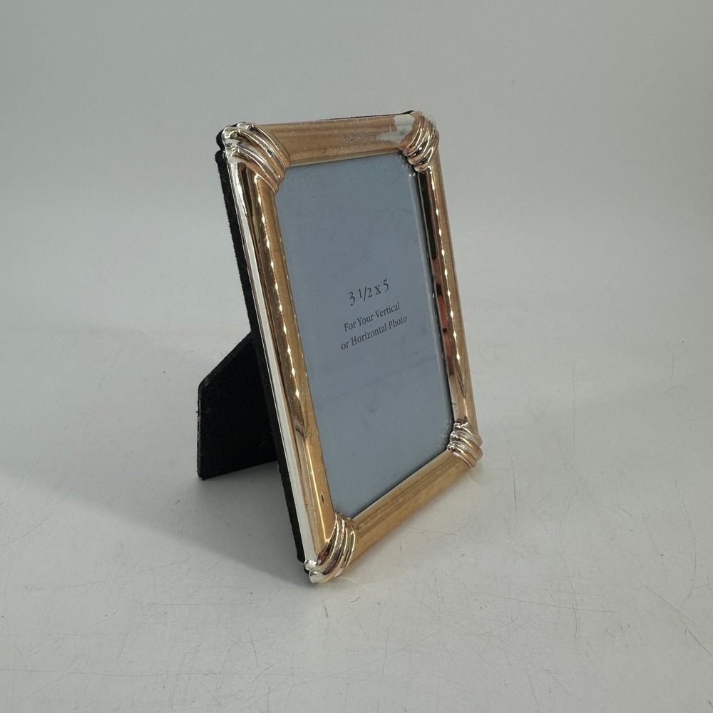 Vintage Two Tone Gold Silver Metal 3.5x5 Picture Frame Ribbed Corners Tabletop